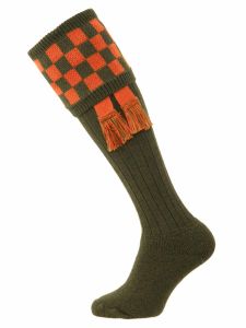 The Bowmore Mk 2 Cushion Foot Shooting Sock - Spruce & Burnt Orange