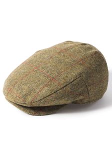 Failsworth Classic Tweed Cap with Waterproof Lining, Olive with Burgundy