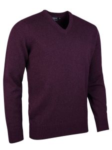Glenmuir Men's Lambswool Lomond V Neck Sweater, Black Grape