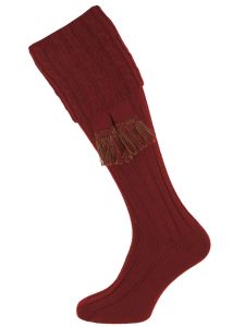 The Harris Wide Calf Shooting Sock, Burgundy with optional Burgundy garter