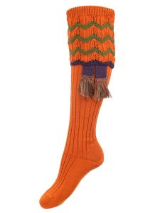 The Shooting Sock Company - The Lady Grafton Shooting Sock with Garter - Burnt Orange