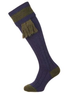 The Byron Wool Shooting Sock with Optional Garter - Sapphire and Olive