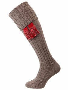 The Harris Wide Calf Shooting Sock, Bison with optional Brick Red garter