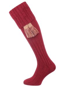 The Harris Cable Knit Shooting Sock, Suitable for Wide Calf. Cherry