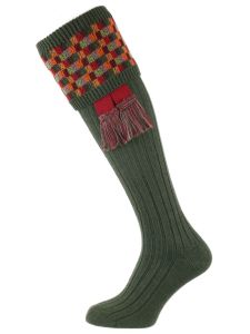 The Ashton Shooting Sock, Spruce with Tri-Colour Garter