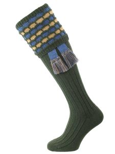 The "Big Bee" Honeycomb Sock with Garter, Spruce, Blue Mix & Camel