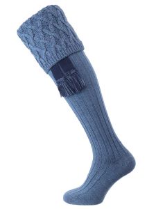 The Rannoch Lattice Knit Shooting Sock in Blue Mix with optional Navy garter