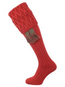 The Rannoch Lattice Knit Shooting Sock with optional garter, Chestnut