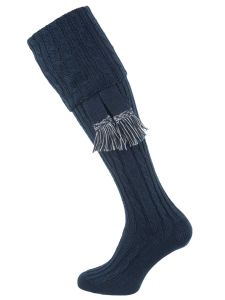 The Wye Cable Knit Shooting Sock for Larger Calves - Indigo