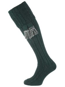 The Wye Cable Knit, Wide-Calf Shooting Sock, Evergreen with optional garter