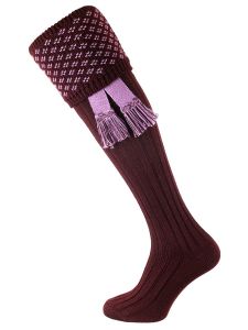 The Boughton Shooting Sock, Mulberry & Lilac with optional garter 