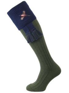 The Lomond Embroidered Shooting Sock, Spruce & Navy Pheasant