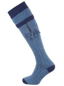 The Willersley Shooting Sock with optional garter, Perwinkle and Midnight