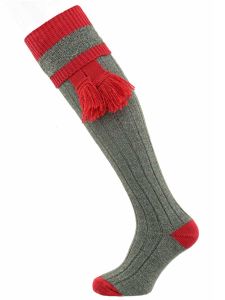The Willersley Pure Wool Shooting Sock with optional garter, Derby Tweed & Ruby