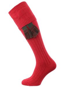 The Berrington Cotton Cable Knit Shooting Sock with optional garter, Hollyberry Red