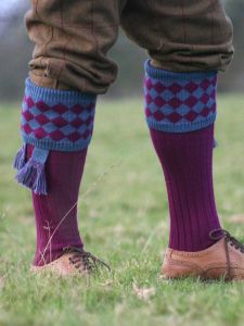 The Fownhope Shooting Sock with Garter - Bilberry & Blue Mix