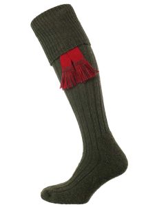 The Woolhope Cushioned Sole Shooting Sock, Olive Green with optional garter