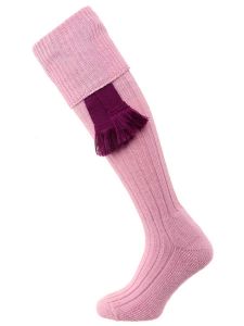 The Woolhope Cushion Sole Shooting Sock with optional garter, Rose Quartz