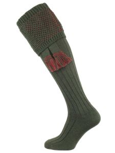 The Oakley Shooting Sock, Spruce with Brick Red with optional garter
