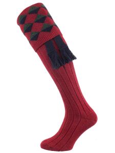 The Grand Merino Wool Shooting Sock, Deep Red with optional garter