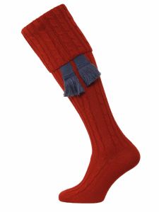 The Wye Cable Knit Shooting Sock - Brick Red