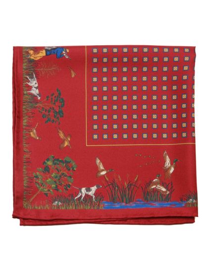 Atkinsons Shooting Scene Silk Pocket Square, Burgundy