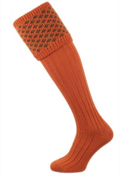 Burnt Orange & Ivy Green Boughton Shooting Sock