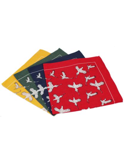 Large Cotton Handkerchiefs with Pheasant Print, Set of Four