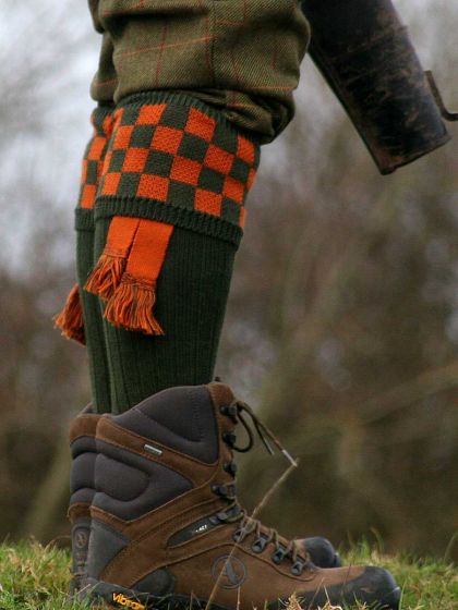 The Bowmore Cushion Foot Shooting Sock, Spruce & Burnt Orange