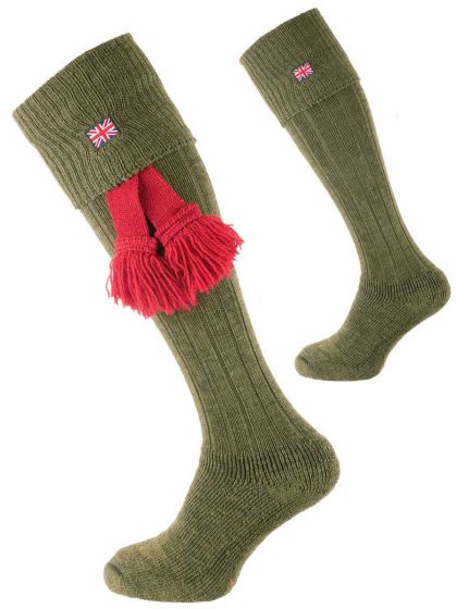 The Union Cushioned Foot Shooting Sock in Light Green with optional ruby garter