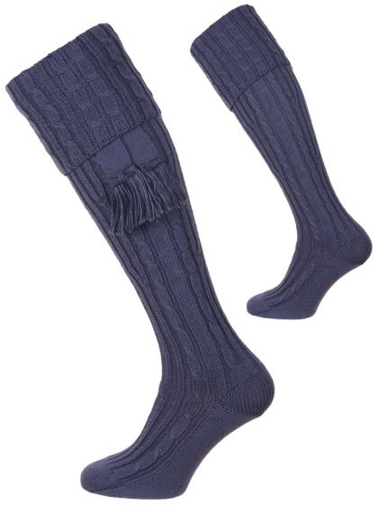 St Andrews Blue, The Wye Cable Merino Wool Shooting Sock