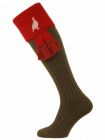 The Lomond Shooting Sock with Grouse Embroidery - Spruce & Brick Red