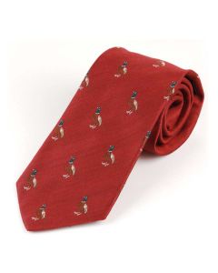 Atkinsons 'Standing Pheasant' Wool & Silk Tie  - Red