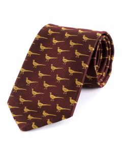 Atkinsons 'Pheasant' Two Tone Silk Tie - Burgundy & Gold