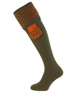 Spruce and Burnt Orange Boughton Shooting Sock from The House of Cheviot