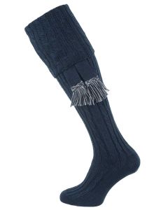 The Wye Cable Knit Shooting Sock, Indigo