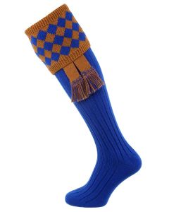 The Fownhope Shooting Sock with Garter, Royal Blue & Fudge