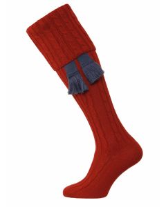 The Wye Cable Knit Shooting Sock - Brick Red